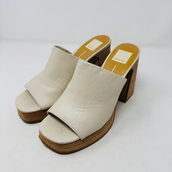 Dolce Vita Lukas Leather Peep Toe Slip-On Platform Block Heel Sandals Size 8.5 - Picture 2 of 14